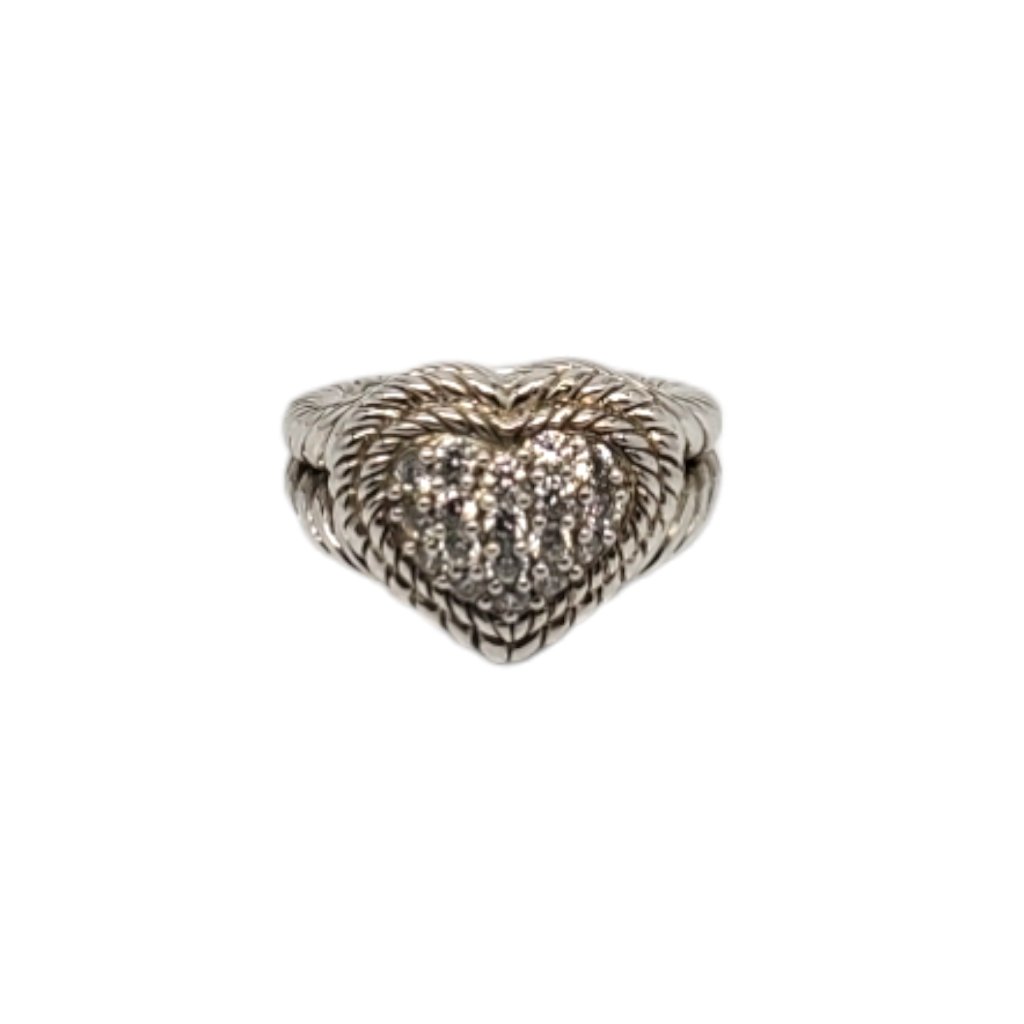 Judith Ripka Sterling Silver Pave Cubic Zirconia Heart Ring Size 7 #18688